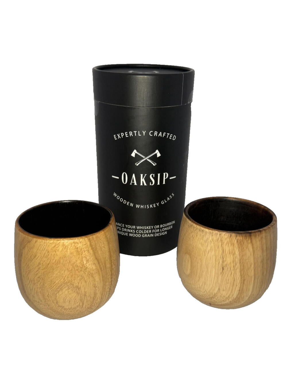 Oaksip Charred Wooden Bourbon Drinking Glass Bourbon Gifts for Men- 2 Cups